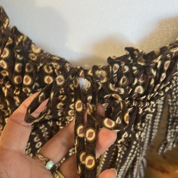 FREE PEOPLE STAR DIP TUERED SMOCKED BUTTON FRONT COTTEN MINI DRESS SP - Picture 8 of 14